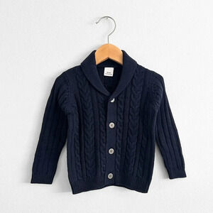 NWT Cute Boys Knitted Sweater Comfy & Warm Long Sleeve Button Down Navy 3-6M